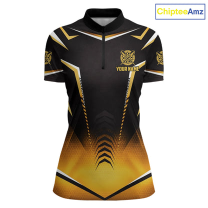Personalized Yellow Dartboard Crown Darts Polo & 1/4-Zip Shirt For Women Dart Team Dart Jerseys NYN2956