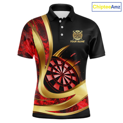 Personalized Red Flaming Thunder Darts Polo & 1/4-Zip Shirt For Men Gold Dart Team Dart Jerseys NYN2957