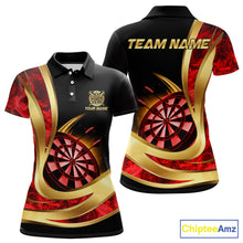 Load image into Gallery viewer, Personalized Red Flaming Thunder Darts Polo &amp; 1/4-Zip Shirt For Women Gold Dart Team Dart Jerseys NYN2957