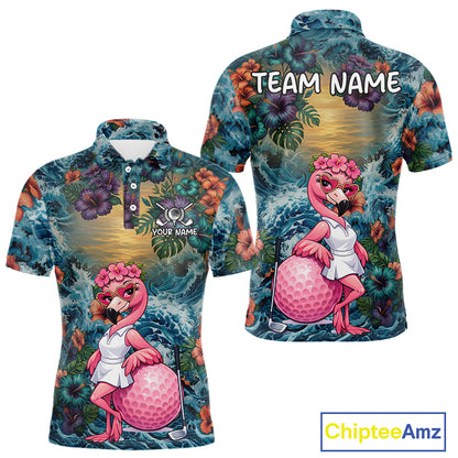 Mens Flamingo Golf Clothing Waving Tropical Golf Shirt Custom Floral Golf Polo, Best Golf Gifts NYN2959