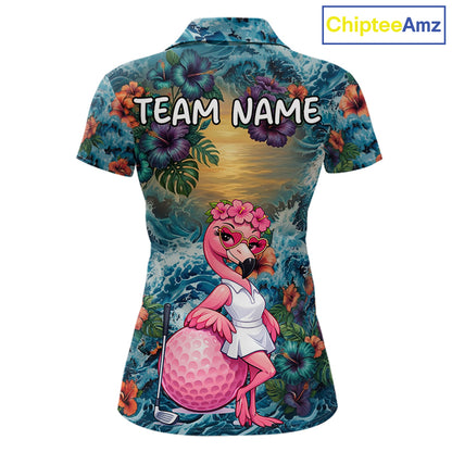 Womens Flamingo Golf Clothing Waving Tropical Golf Shirt Custom Floral Golf Polo, Best Golf Gifts NYN2959