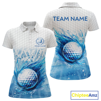 Custom Womens Golf Polo Shirts, Blue Splatter Golf Ball White Men Golf Polo Shirt, Best Golf Shirts NYN2961