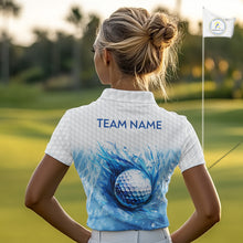 Load image into Gallery viewer, Custom Womens Golf Polo Shirts, Blue Splatter Golf Ball White Men Golf Polo Shirt, Best Golf Shirts NYN2961