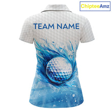 Load image into Gallery viewer, Custom Womens Golf Polo Shirts, Blue Splatter Golf Ball White Men Golf Polo Shirt, Best Golf Shirts NYN2961