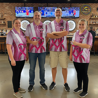 White & Pink Grunge Ribbon Dartboard Dart Shirt For Women Custom Breast Cancer Dart Team Jerseys NYN3353
