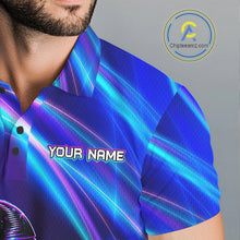 Load image into Gallery viewer, Male golfer wearing neon skull golf polo during championship event, stylish golf apparel for gothic fashion, Halloween golf outings and bold personalities.