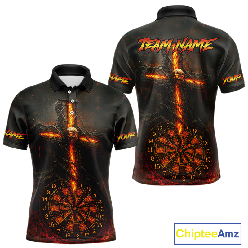 Custom Flames Skull Dartboard Halloween Polo Dart Shirt For Men Outfits Dart Team Jersey NYN0871