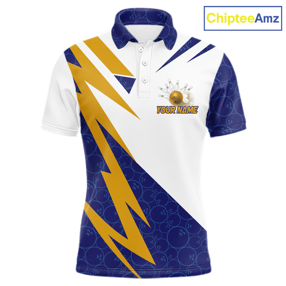 Blue And Yellow Bowling Polo Quarter Zip Shirt For Men Custom Lightning Team Bowling Jerseys NYN4282