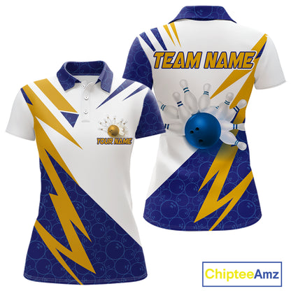 Blue And Yellow Bowling Polo Quarter Zip Shirt For Women Custom Lightning Team Bowling Jerseys NYN4282