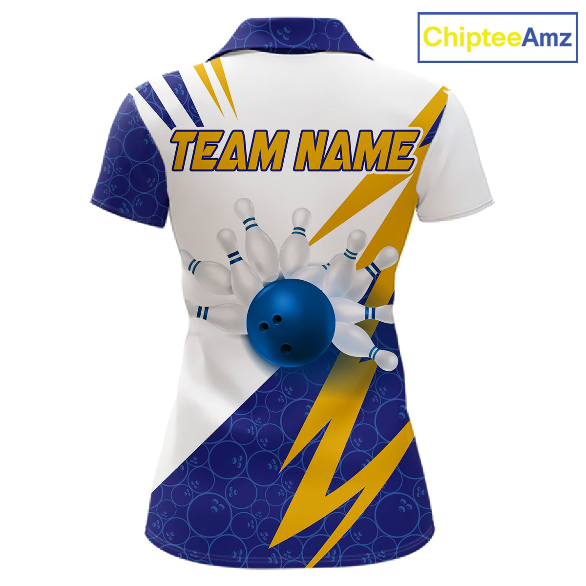 Blue And Yellow Bowling Polo Quarter Zip Shirt For Women Custom Lightning Team Bowling Jerseys NYN4282