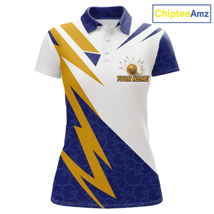 Blue And Yellow Bowling Polo Quarter Zip Shirt For Women Custom Lightning Team Bowling Jerseys NYN4282