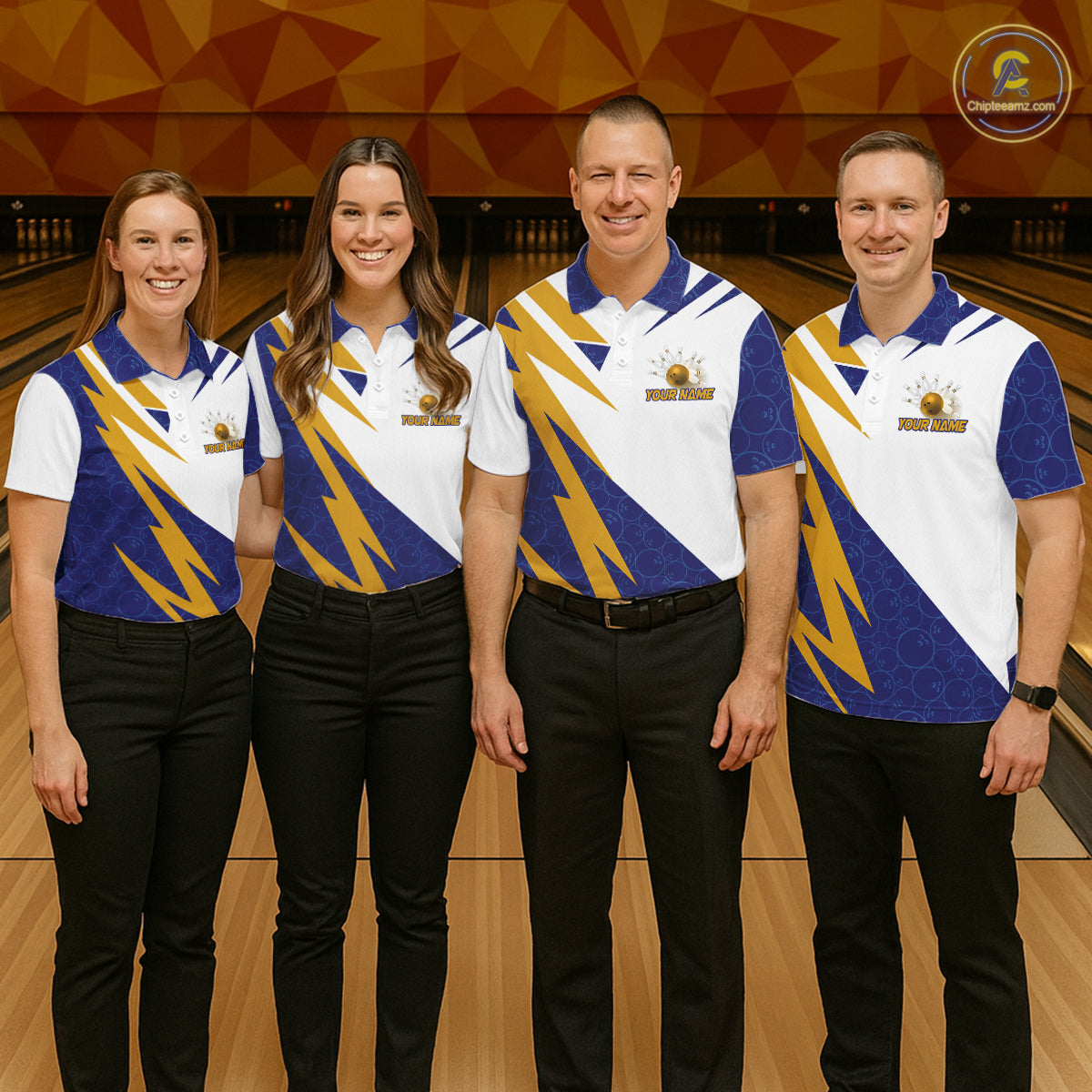 Blue And Yellow Bowling Polo Quarter Zip Shirt For Men Custom Lightning Team Bowling Jerseys NYN4282