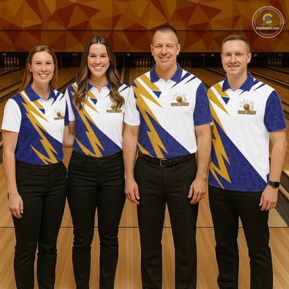 Blue And Yellow Bowling Polo Quarter Zip Shirt For Men Custom Lightning Team Bowling Jerseys NYN4282
