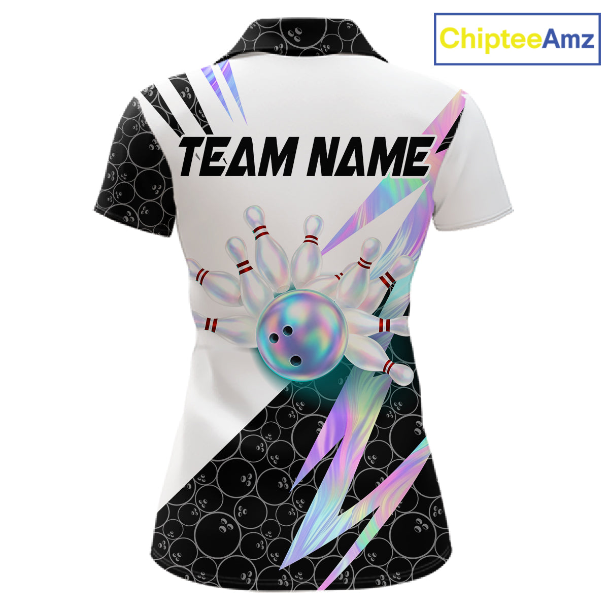 Holographic Bowling Polo Quarter Zip Shirt For Women Custom Glossy Lightning Team Bowling Jerseys NYN4283