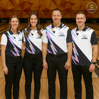 Holographic Bowling Polo Quarter Zip Shirt For Men Custom Glossy Lightning Team Bowling Jerseys NYN4283