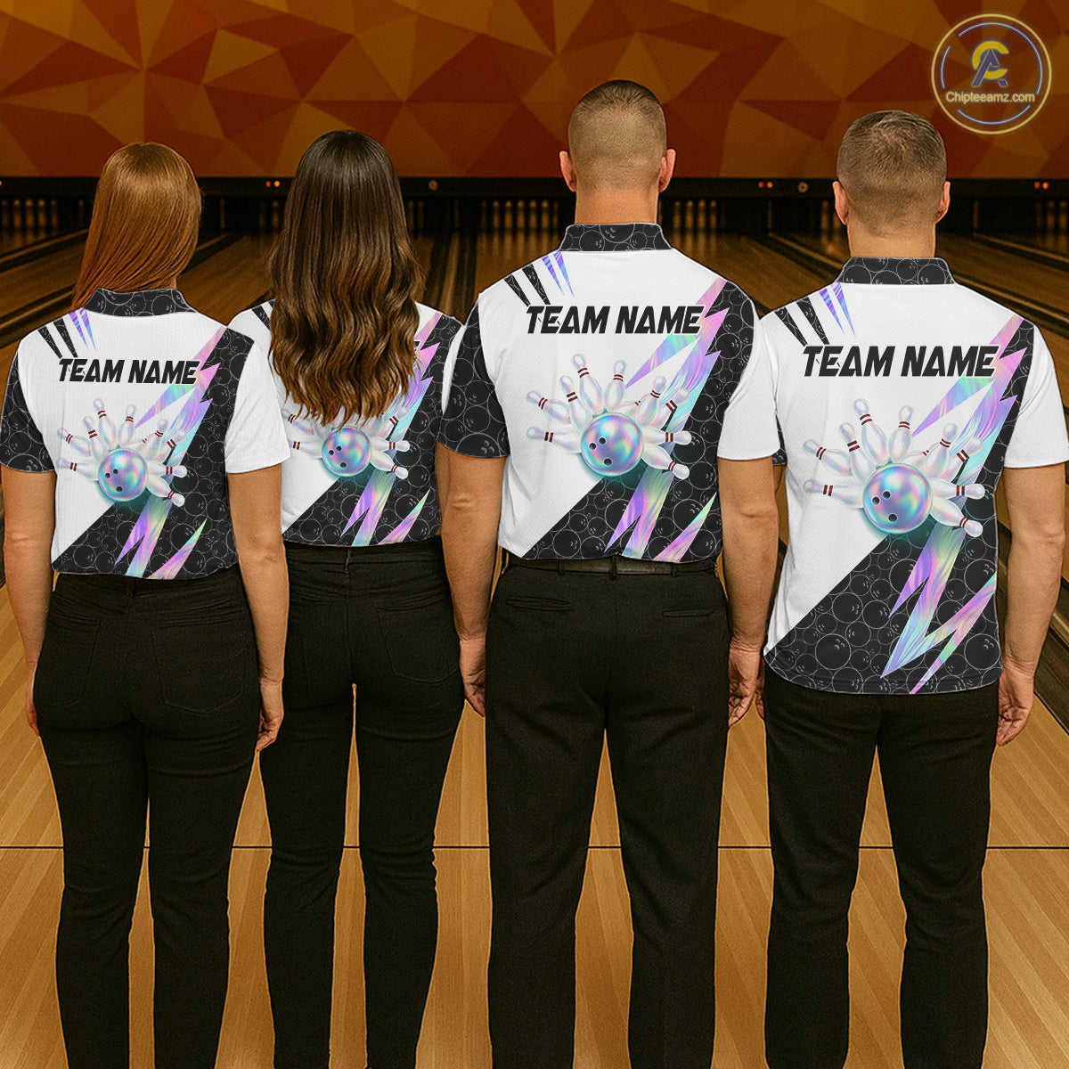 Holographic Bowling Polo Quarter Zip Shirt For Men Custom Glossy Lightning Team Bowling Jerseys NYN4283