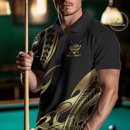 Black & Gold Tribal Pattern Billiard Shirts For Men Custom 8 Ball Billiard Team Shirts NYN4284
