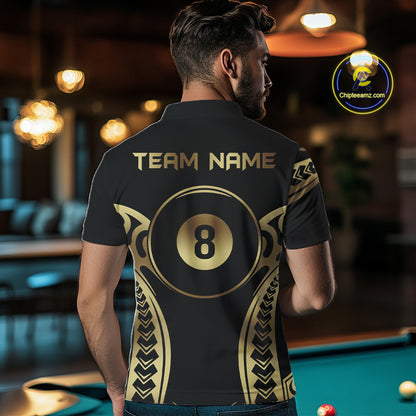 Black & Gold Tribal Pattern Billiard Shirts For Men Custom 8 Ball Billiard Team Shirts NYN4284