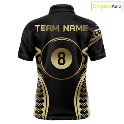 Black & Gold Tribal Pattern Billiard Shirts For Men Custom 8 Ball Billiard Team Shirts NYN4284