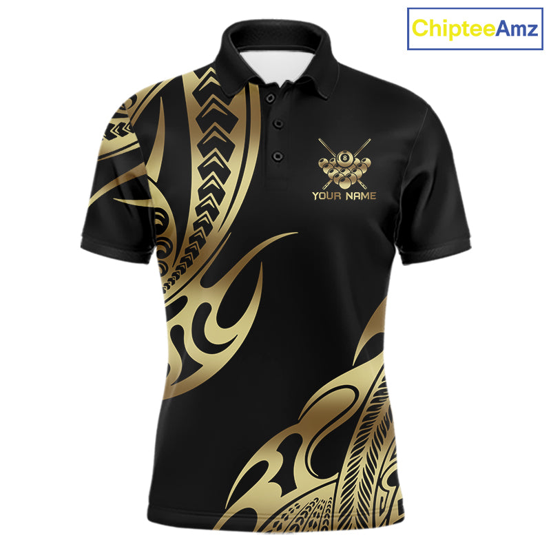 Black & Gold Tribal Pattern Billiard Shirts For Men Custom 8 Ball Billiard Team Shirts NYN4284