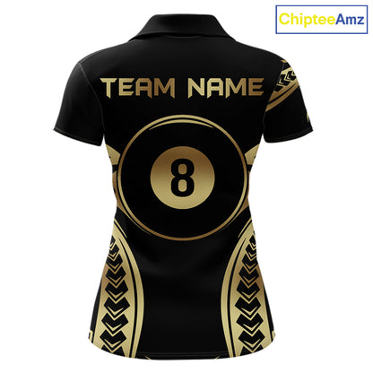 Black & Gold Tribal Pattern Billiard Shirts For Women Custom 8 Ball Billiard Team Shirts NYN4284