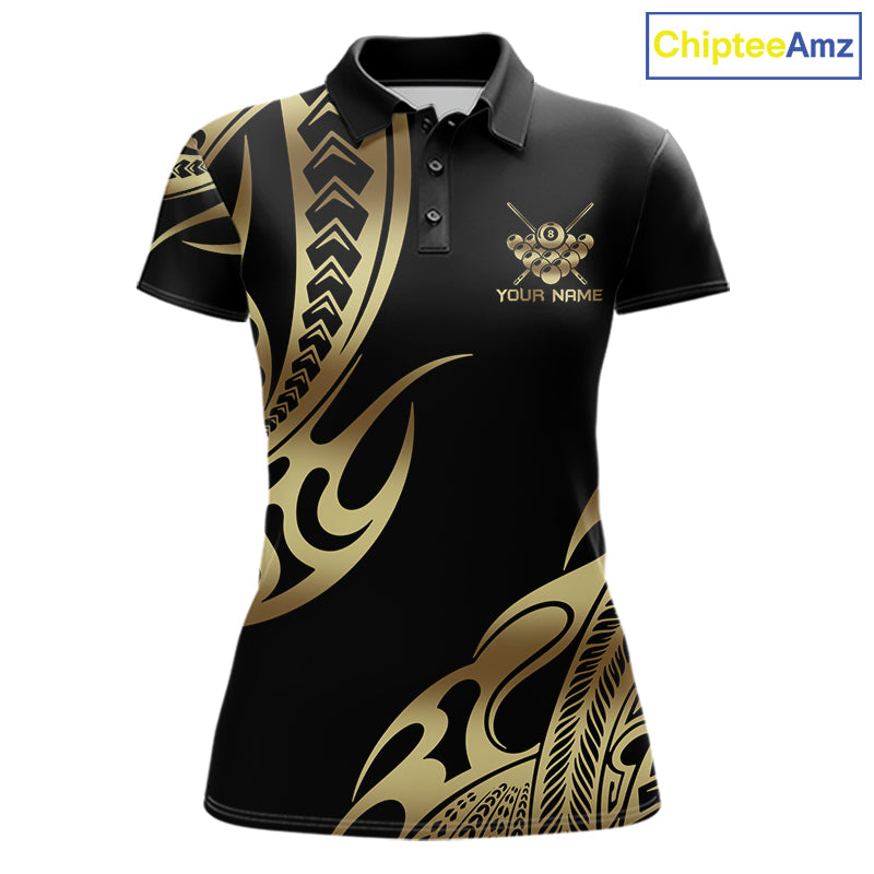 Black & Gold Tribal Pattern Billiard Shirts For Women Custom 8 Ball Billiard Team Shirts NYN4284