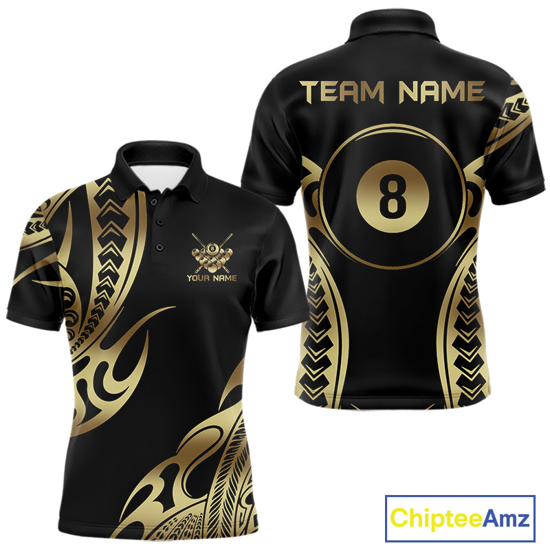 Black & Gold Tribal Pattern Billiard Shirts For Men Custom 8 Ball Billiard Team Shirts NYN4284