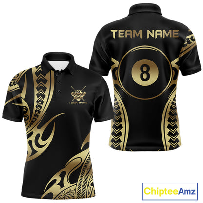 Black & Gold Tribal Pattern Billiard Shirts For Men Custom 8 Ball Billiard Team Shirts NYN4284
