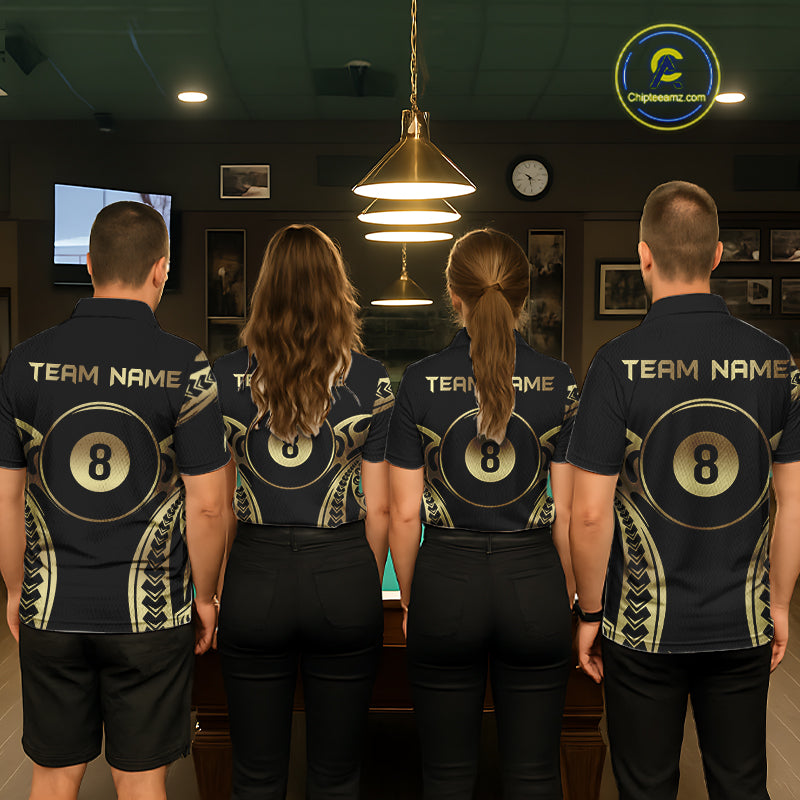 Black & Gold Tribal Pattern Billiard Shirts For Men Custom 8 Ball Billiard Team Shirts NYN4284