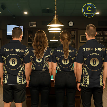 Black & Gold Tribal Pattern Billiard Shirts For Men Custom 8 Ball Billiard Team Shirts NYN4284