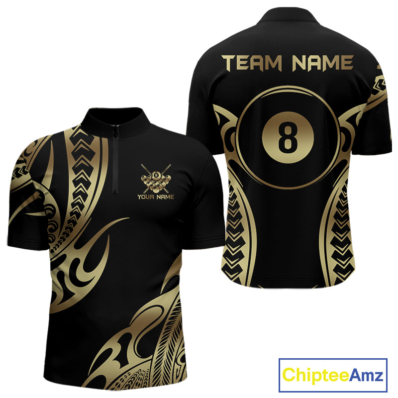 Black & Gold Tribal Pattern Billiard Shirts For Men Custom 8 Ball Billiard Team Shirts NYN4284