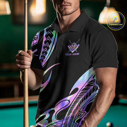 Holographic Tribal Pattern Billiard Shirts For Men Custom Glossy 8 Ball Billiard Team Shirts NYN4285