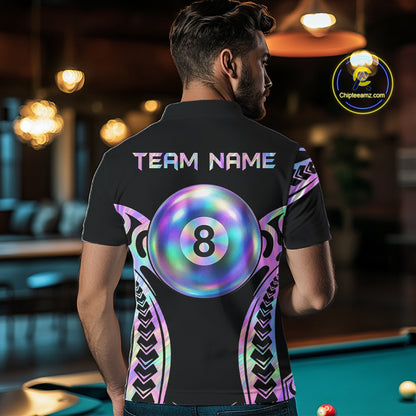 Holographic Tribal Pattern Billiard Shirts For Men Custom Glossy 8 Ball Billiard Team Shirts NYN4285