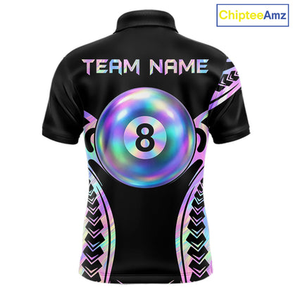 Holographic Tribal Pattern Billiard Shirts For Men Custom Glossy 8 Ball Billiard Team Shirts NYN4285