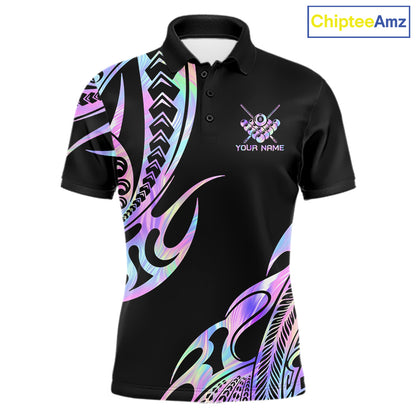Holographic Tribal Pattern Billiard Shirts For Men Custom Glossy 8 Ball Billiard Team Shirts NYN4285