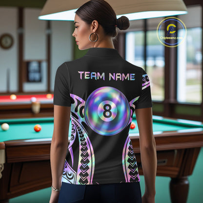 Holographic Tribal Pattern Billiard Shirts For Women Custom Glossy 8 Ball Billiard Team Shirts NYN4285