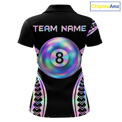 Holographic Tribal Pattern Billiard Shirts For Women Custom Glossy 8 Ball Billiard Team Shirts NYN4285