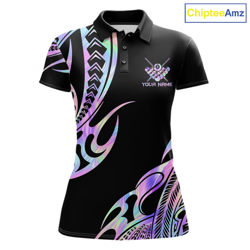 Holographic Tribal Pattern Billiard Shirts For Women Custom Glossy 8 Ball Billiard Team Shirts NYN4285