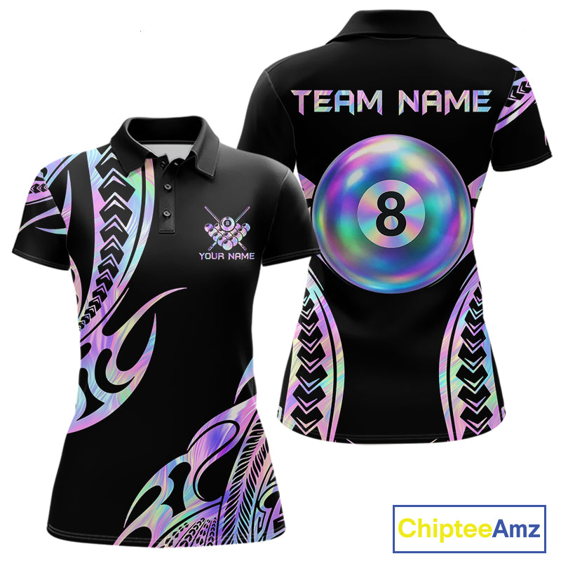 Holographic Tribal Pattern Billiard Shirts For Women Custom Glossy 8 Ball Billiard Team Shirts NYN4285