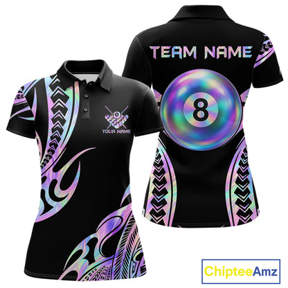 Holographic Tribal Pattern Billiard Shirts For Women Custom Glossy 8 Ball Billiard Team Shirts NYN4285