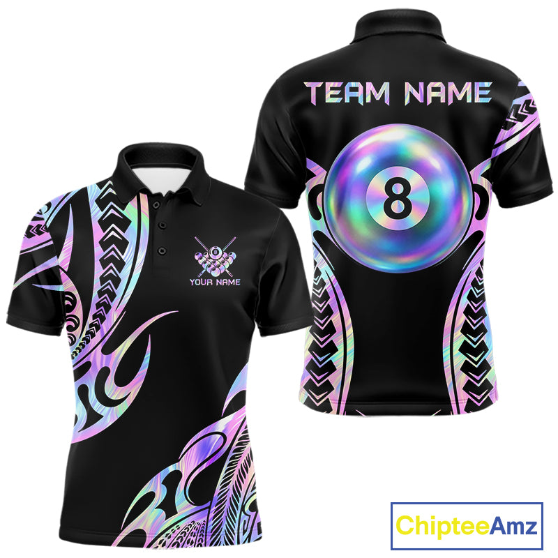Holographic Tribal Pattern Billiard Shirts For Men Custom Glossy 8 Ball Billiard Team Shirts NYN4285