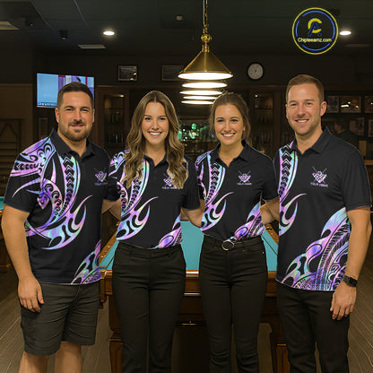 Holographic Tribal Pattern Billiard Shirts For Women Custom Glossy 8 Ball Billiard Team Shirts NYN4285