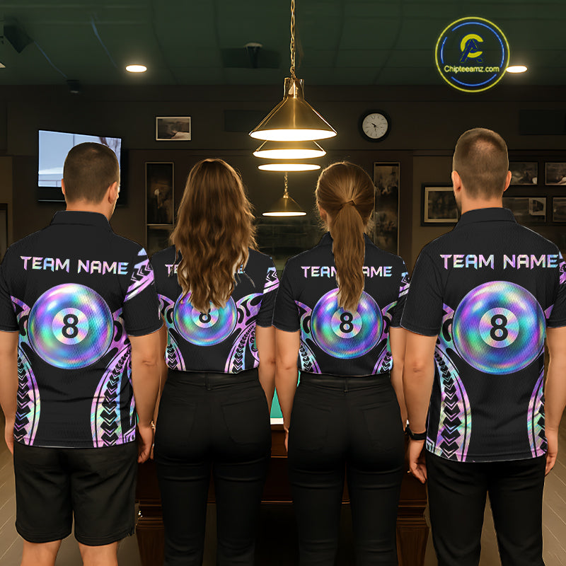Holographic Tribal Pattern Billiard Shirts For Women Custom Glossy 8 Ball Billiard Team Shirts NYN4285
