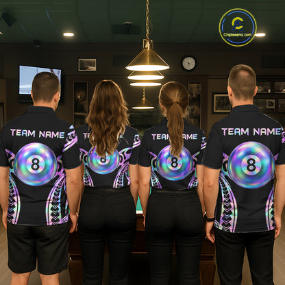 Holographic Tribal Pattern Billiard Shirts For Women Custom Glossy 8 Ball Billiard Team Shirts NYN4285