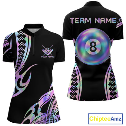Holographic Tribal Pattern Billiard Shirts For Women Custom Glossy 8 Ball Billiard Team Shirts NYN4285