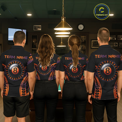 Orange & Purple Tribal Halloween Billiard Shirts For Men Custom Skull 8 Ball Billiard Team Shirts NYN4286