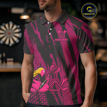 Custom Black And Pink Flamingo Dartboard Funny Dart Team Men Polo Shirt Dart Jerseys NYN1538