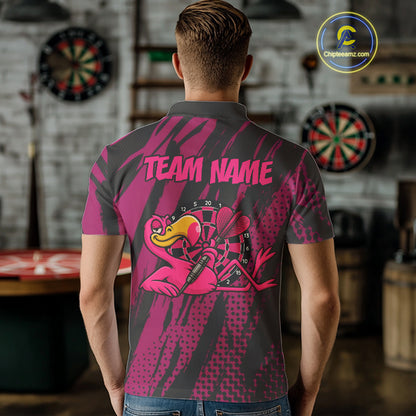 Custom Black And Pink Flamingo Dartboard Funny Dart Team Men Polo Shirt Dart Jerseys NYN1538