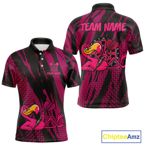 Custom Black And Pink Flamingo Dartboard Funny Dart Team Men Polo Shirt Dart Jerseys NYN1538