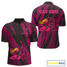 Load image into Gallery viewer, Custom Black And Pink Flamingo Dartboard Funny Dart Team Men Quarter-Zip Shirt Dart Jerseys NYN1538